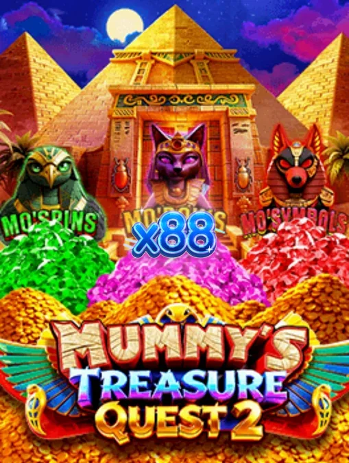 Tampilan visual slot Mummy’s Treasure Quest 2 dengan tema Mesir kuno.